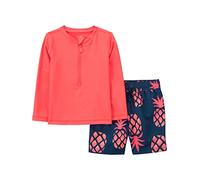 Simple Joys by Carter's Conjunto de traje de baño y camiseta de protección para niños pequeños y bebés, Naranja coral/piña azul marino, 12 meses