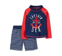 Simple Joys by Carter's Conjunto de traje de baño y camiseta de protección para niños pequeños y bebés, Ancla roja marina/rayas blancas, 24 meses