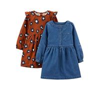 Simple Joys by Carter's Conjunto de Vestido de Manga Larga Bebé Niña, Pack de 2, Chambray/Guepardo, 18 Meses