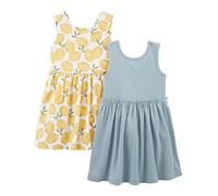Simple Joys by Carter's Conjunto de vestidos sin mangas y de manga corta para jugar Niña, Pack de 2, Blanco Limón/Verde Salvia, 4 años