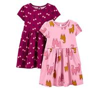 Simple Joys by Carter's Conjuntos de Vestidos sin Mangas y Manga Corta Bebé Niña, Pack de 2, Cereza/Llama, 12 meses