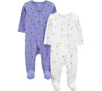 Simple Joys by Carter's Cotton Sleep and Play, Pack of 2 Mamelucos para bebés y niños pequeños, Blanco Patas/Morado Topos, Prematuro (Pack de 2)