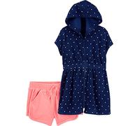 Simple Joys by Carter's Hooded Cover-up and Shorts Conjunto de Cubierta de Traje de baño, Azul Marino Lunares/Rosa, 3-6 Meses bebés niñas