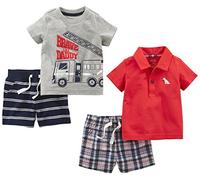 Simple Joys by Carter's - Juego de ropa de juego para niños (4 piezas) ,Red Plaid/Fire Truck/Blue Stripe ,US NB (EU 56-62)