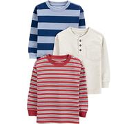 Simple Joys by Carter's Long-Sleeve Shirts, Pack of 3 Camiseta, Azul Marino Raya de Rugby/Granate Rayas/Marfil Teñido Multicolor, 4-5 años (Pack de 3) para Niños