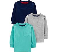 Simple Joys by Carter's Long-Sleeve Shirts, Pack of 3 Juego de Camisetas, Azul/Azul Marino/Gris, 12 Meses (Pack de 3) para Niños