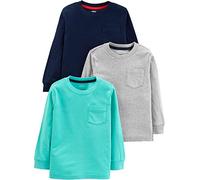 Simple Joys by Carter's Long-Sleeve Shirts, Pack of 3 Juego de Camisetas, Azul Marino/Gris/Verde Agua, 4 años (Pack de 3) para Niños