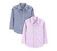 Simple Joys by Carter's Long-Sleeve Woven Shirt, Pack of 2 Camisa Formal con Botones para bebés y niños pequeños, Azul Guinga Cuadros Escoceses/Morado Guinga Cuadros Escoceses, 3 años (Pack de 2)