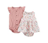 Simple Joys by Carter's Mameluco sin mangas para niña, paquete de 2, melocotón/blanco floral, 24 meses