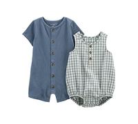 Simple Joys by Carter's Mamelucos con botones para bebés, paquete de 2, Cuadrícula verde/tapiz azul, recién nacido