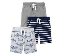 Simple Joys by Carter's Multi-Pack Knit Shorts Pantalones Cortos, Azul Marino Rayas/Gris/Gris Claro Mezcla Tiburones, 12 Meses 3 para Bebés