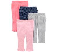 Simple Joys by Carter's Pantalón Bebé Niña, Pack de 4, Azul Marino Lunares/Gris/Rosa/Rosa Coral, 0 meses