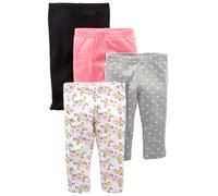 Simple Joys by Carter's Pantalón Bebé Niña, Pack de 4, Blanco Floral/Gris Corazones/Negro/Rosa, 0 meses