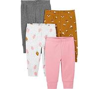 Simple Joys by Carter's Pantalón Bebé Niña, Pack de 4, Gris Claro Fresas/Gris Mezcla/Marrón Floral/Rosa Mezcla, 0 Meses
