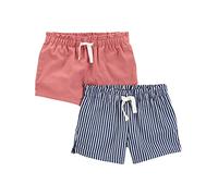 Simple Joys by Carter's Pantalones cortos tejidos Niña Pequeña, Pack de 2, Azul Marino Rayas/Rosa Coral, 5 años