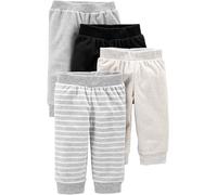 Simple Joys by Carter's Pantalones unisex para bebé, 4 unidades, forro polar, Marfil/Gris Claro/Negro/Rayas Blancas, 0 meses