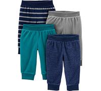 Simple Joys by Carter's Paquete de 4 Pantalones de Forro Polar para bebé, Azul Jaspeado/Gris/Azul Marino/Azul Azulado, recién Nacido