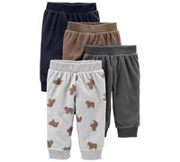 Simple Joys by Carter's Paquete de 4 pantalones de forro polar para bebé, Marrón/gris oscuro/estampado de oso gris claro/azul marino, recién nacido