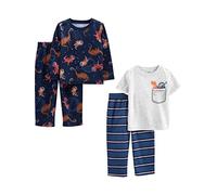 Simple Joys by Carter's 4-Piece Poly Pajamas Juego de Pijama, Azul/Gris/Dinosaurio, 12 Meses (Pack de 2) bebés niños