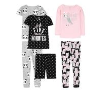 Simple Joys by Carter's Set de Pijamas de 6 Piezas con Corte Ajustado Bebé Niña, Pack de 3, Gris Panda/Negro Lunares/Rosa Búho, 6-9 meses