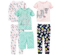 Simple Joys by Carter's Set de Pijamas de 6 Piezas con Corte Ajustado Niña, Pack de 3, Azul Marino Dónut/Blanco Cebra/Rosa Elefante/Verde Lunares, 6 años