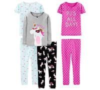 Simple Joys by Carter's Set de Pijamas de 6 Piezas con Corte Ajustado Niña, Pack de 3, Azul Tortuga/Gris Mezcla/Negro Unicornio/Rosa Topos, 6 años