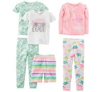 Simple Joys by Carter's Set de Pijamas de 6 Piezas con Corte Ajustado Niña, Pack de 3, Blanco Dinosaurio/Rosa/Verde Menta Arcoíris/Rayas/Unicornio, 4 años