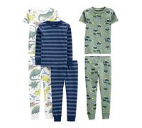 Simple Joys by Carter's Set de Pijamas de 6 Piezas con Corte Ajustado Niño, Pack de 3, Azul Rayas/Blanco Dinosaurio/Verde Construcción, 5 años