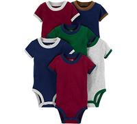 Simple Joys by Carter's Short Sleeve Bodysuit Body, Burdeos/Verde/Azul Marino, 6-9 Meses (Pack de 6) para Bebés