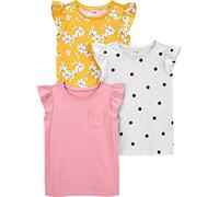 Simple Joys by Carter's Short-Sleeve Shirts and Tops, Pack of 3 Camiseta, Amarillo Flores/Gris Topos/Rosa, 4-5 años (Pack de 3) para Niñas