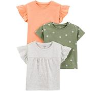 Simple Joys by Carter's Short-Sleeve Shirts and Tops, Pack of 3 Camiseta, Gris/Naranja Claro/Verde Oliva Flores, 5-6 años (Pack de 3) para Niñas