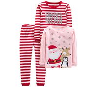 Simple Joys por Carter's Baby - Conjunto de pijamas para niña de 3 piezas en algodón suave ,Red Stripe/Santa ,US 6 (EU 116 CM)