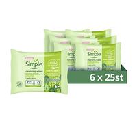 Simple Kind to Skin - Toallitas de limpieza biodegradables para eliminar el maquillaje de ojos impermeable para pieles sensibles, 6 x 25 toallitas