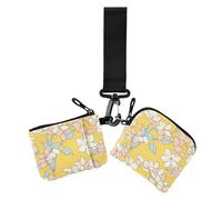 Simple Line - Monederos para mujer, diseño de flores, color amarillo y blanco, protector de tarjetas de identidad de gran capacidad con bolsillo para monedas con cremallera para uso diario, 2 unidades