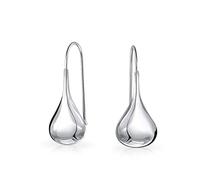 Simple Llanura Puffed Lágrima En Forma De Pera De Lluvia Pendientesde La Gota Para Las Mujeres Fishhook Threader Polaco De Plata Esterlina 1,4 Pulgadas
