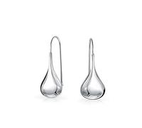 Simple Llanura Puffed Lágrima En Forma De Pera Pendientesde Gota De Lluvia Para Las Mujeres Fishhook Threader Polaco De Plata Esterlina De 1 Pulgada