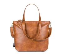 Simple Modern Bolso de mano de cuero vegano para mujer | Bolso grande marrón para laptop con cremallera superior para viajes, escuela, profesora | Bolso de hombro con correa cruzada, compartimentos y