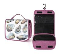 Simple - Neceser de viaje con diseño de ostras de acuarela suave para mujer, organizador de maquillaje colgante con gancho para champú
