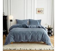 Simple&Opulence Funda Nordica 200x200 cm con Funda de Almohada 50x75cm -Juego de Funda Nordica Cama 105 de Lino y Algodón, Suave,Transpirable y Cómodo para Todo el Año,Azul