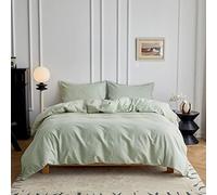 Simple&Opulence Funda Nordica 200x200 cm con Funda de Almohada 50x75cm -Juego de Funda Nordica Cama 105 de Lino y Algodón, Suave,Transpirable y Cómodo para Todo el Año,Verde Claro
