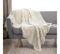 Simple&Opulence Manta 100% algodón para Cama, sofá, Manta Tejida geométrica con Textura Bohemia con borlas, Suave, Ligera, Transpirable, decoración de Granja para Todas Las Estaciones (Blanco)