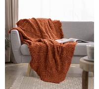 Simple&Opulence Manta de algodón para Cama, sofá, Manta Tejida de Punto geométrico con borlas Suave, Ligera, Transpirable, decoración de Granja para Todas Las Estaciones (Naranja óxido)