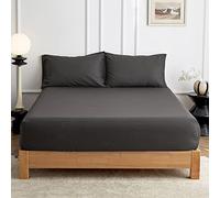 Simple&Opulence Sábana Bajera Ajustable 150x200cm Diseño de 35 Bolsillos Profundos, Mezcla de 55% Lino y 45% Algodón, Suave y Transpirable,Gris Oscuro