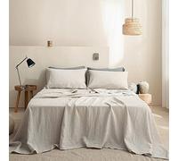 Simple&Opulence Sábana Plana 100% Lino Estilo Básico, Sábana Plana Super Suave Adecuada para Todas Las Temporadas(255cm x 270 cm,Lino)