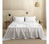 Simple&Opulence Sábana Plana 100% Lino Estilo Básico, Sábana Plana Super Suave Adecuada para Todas Las Temporadas(255cm x 270 cm,Blanco)