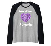 Simple Purple Quote Alzheimer's Love Never Forgets Camiseta Manga Raglan
