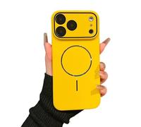 Simple Skin Feel Frosted Metal Ring Magnetic Phone Case for iPhone 17/16/15/14/13/12/11 Pro Max Soft TPU Slim Shockproof Cover Anti Drop Lens Protection Shockproof Cove (Yellow,FOR 14 PROMAX)
