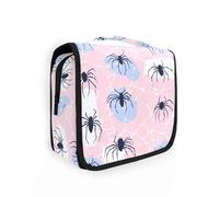 Simple Spider Blue Peach - Bolsas de cosméticos grandes para mujer con gancho para colgar, organizador de cosméticos portátil vertical independiente