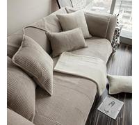 Simple Striped Couch Covers Modern Style Sofa Cover Non-Slip L Shaped Sectional Couch Cover Soft Plush Sofa Cover for 3 Cushion Couch Washable Furniture Protector,White,70*90cm/27.6*35.4in(Khaki,90*16