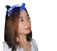 Simple Sweet Hair Accessories - Diadema para mujer con luz para lavar la cara para orejas de gato, diadema multicolor brillante